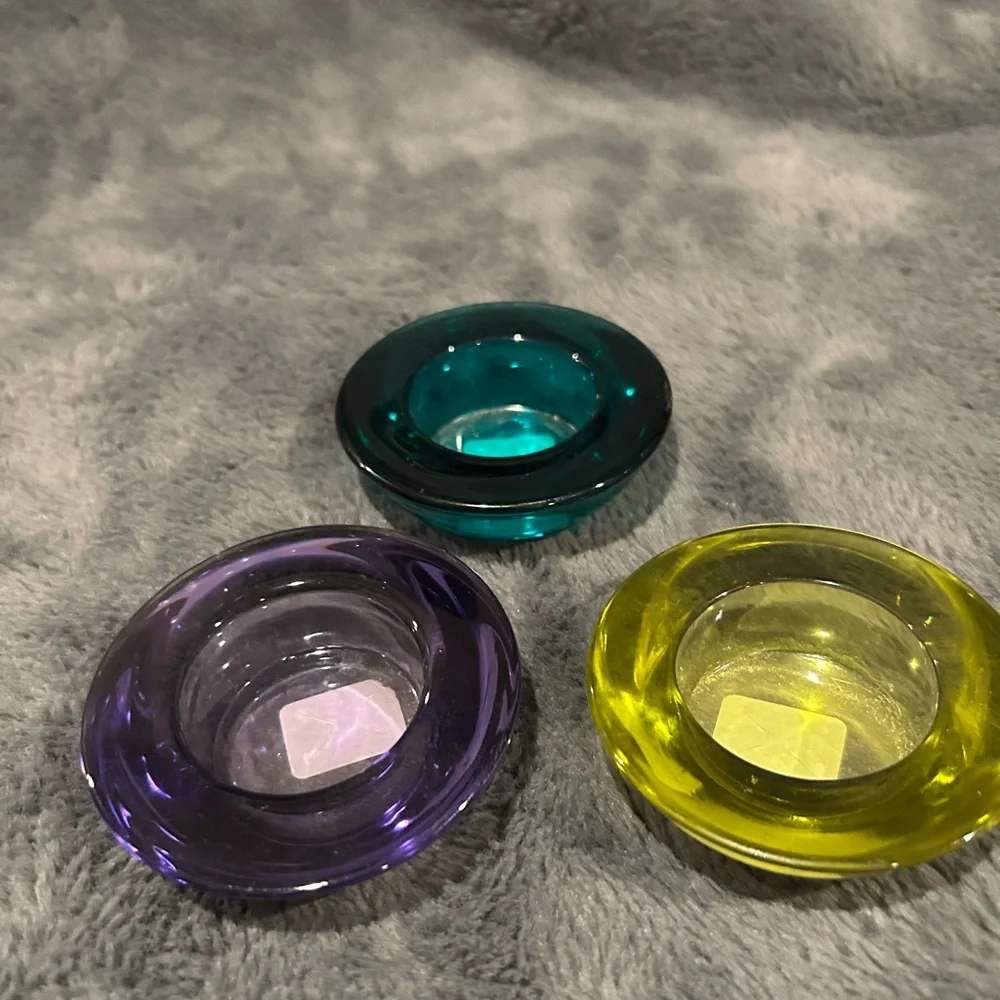 Crate&Barrel Set of Three Colorful Glass Candle Holders